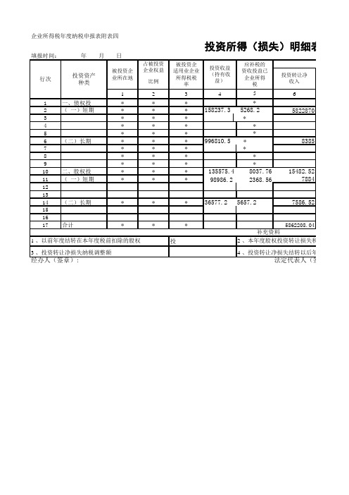 Excel表格模板-投资所得(损失)明细表