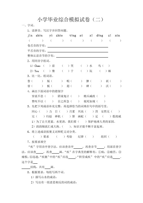 小学毕业综合模拟试卷