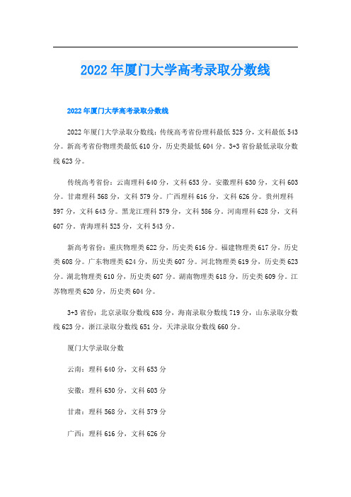 厦门大学高考录取分数线