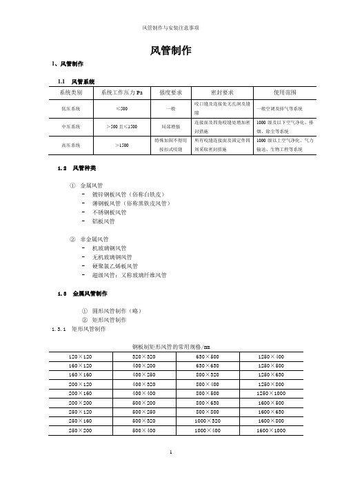 风管制作安装注意事项