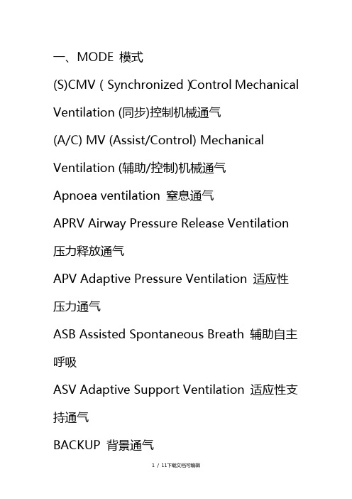 呼吸机英文代表的含义