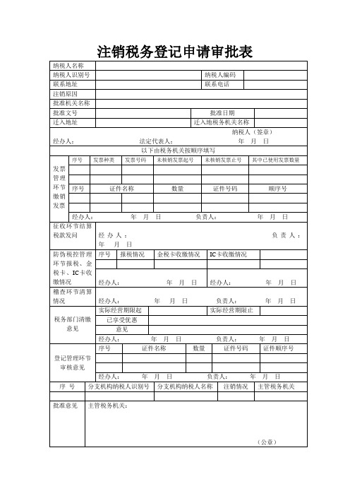 注销税务登记申请审批表