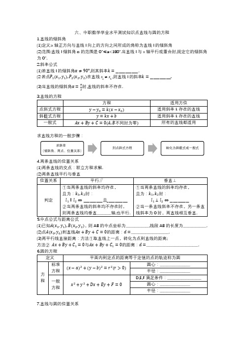 五、中职数学学业水平测试知识点直线与圆的方程