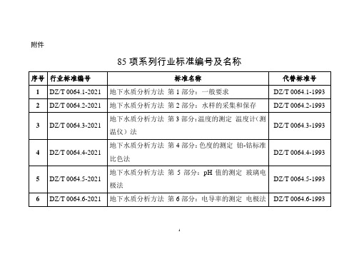 地下水质分析方法85项系列行业标准编号及名称