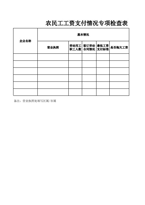 农民工工资支付情况专项检查表