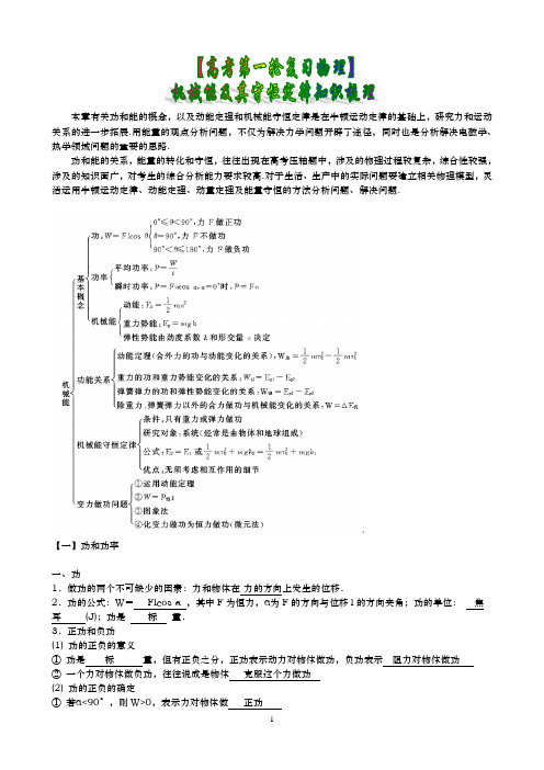 【高考第一轮复习物理】机械能及其守恒定律知识梳理