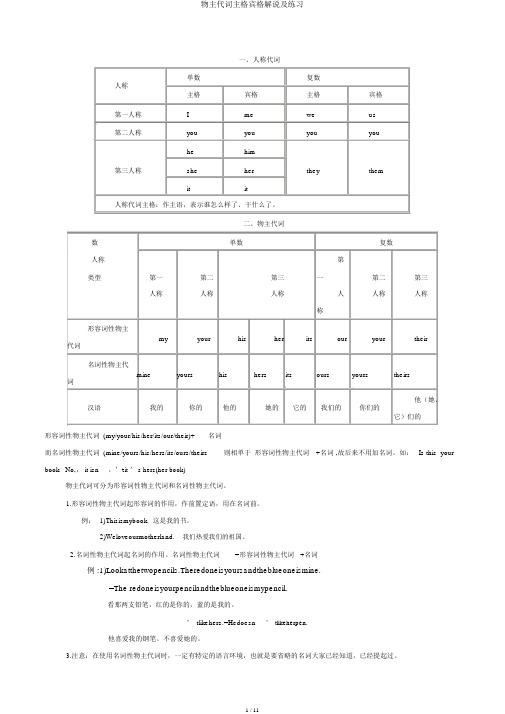 物主代词主格宾格讲解及练习