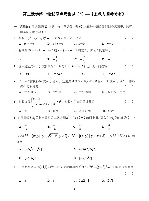 高三数学第一轮复习测试及详细解答(7)——直线与圆的方程