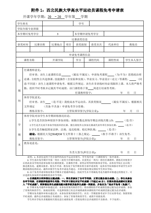 西北民族大学高水平运动队队员成绩认定表格