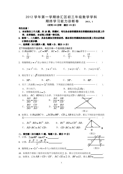 2013徐汇区初三数学一模卷及答案