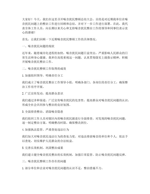 噪音扰民整顿总结发言稿