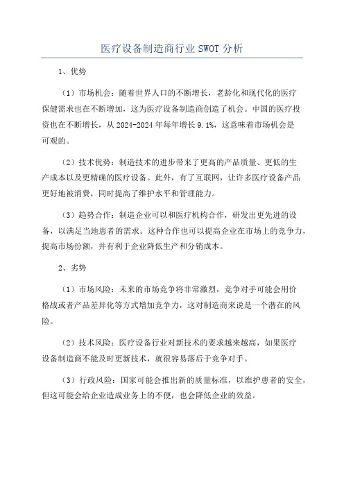 医疗设备制造商行业SWOT分析