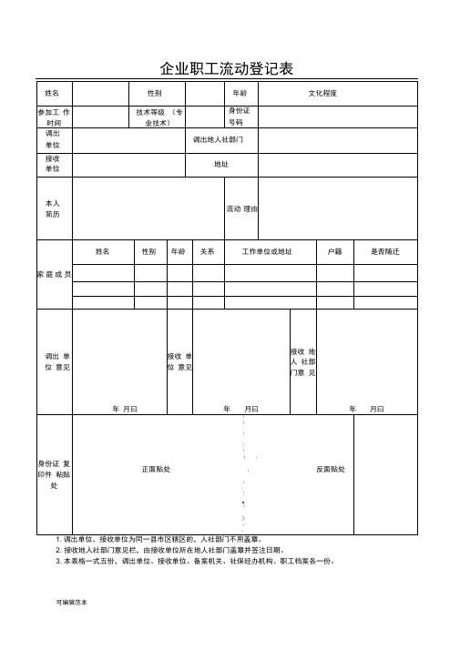 企业职工流动登记表(最新)