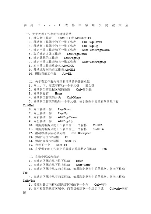 实用Ecel表格中常用快捷键大全