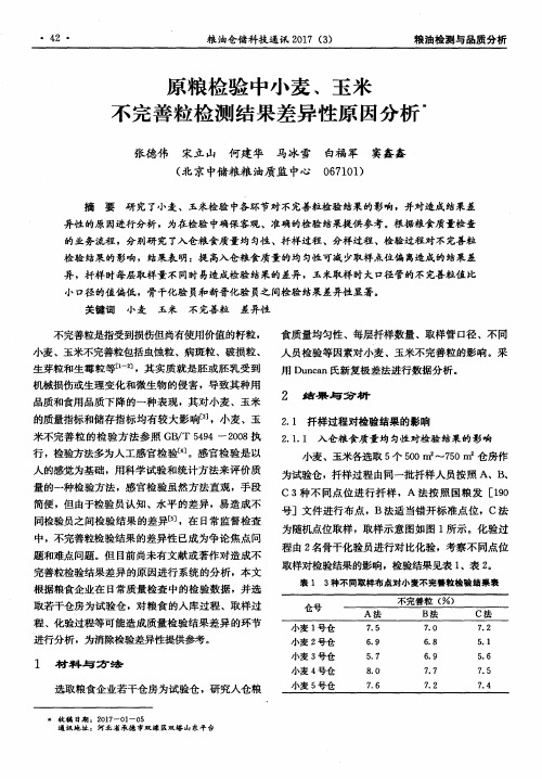 原粮检验中小麦、玉米不完善粒检测结果差异性原因分析