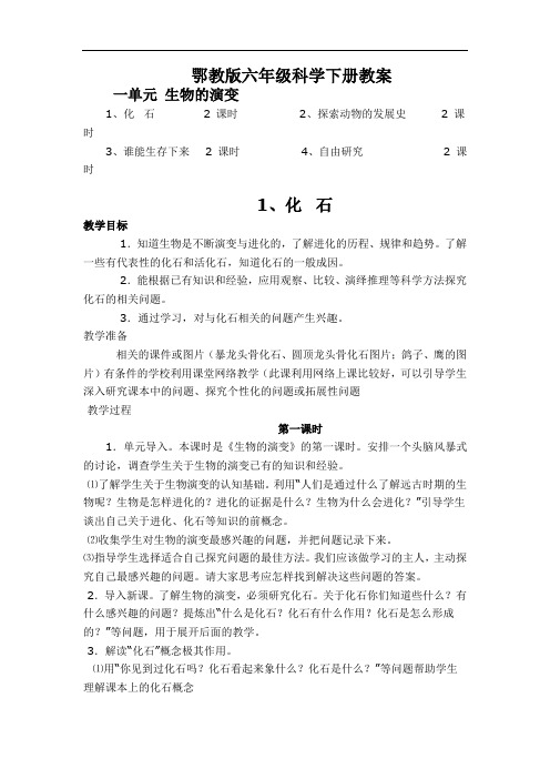 鄂教版六年级科学下全册教案