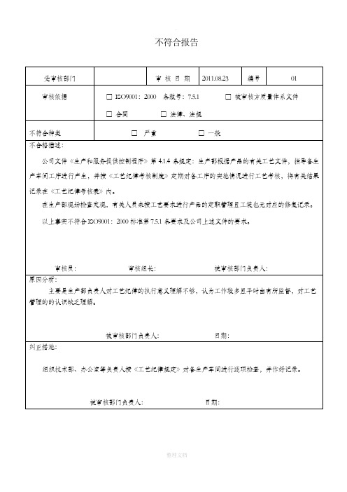 内审不符合项报告范例