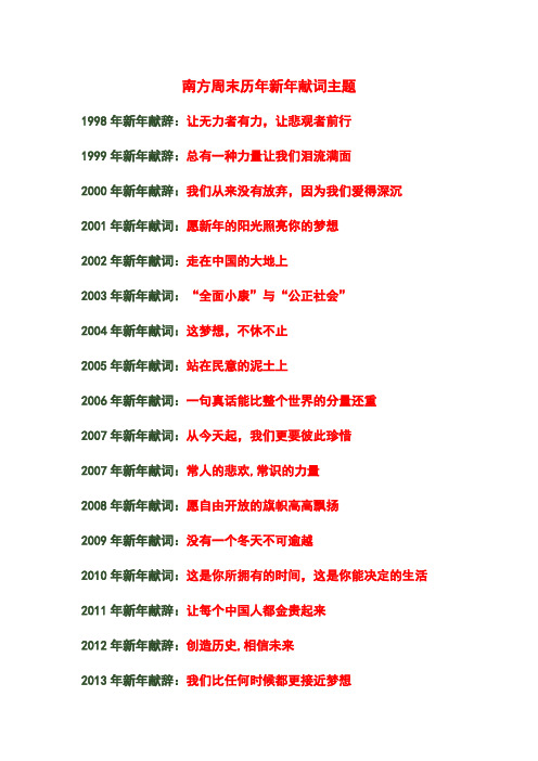 南方周末历年新年献词主题集锦