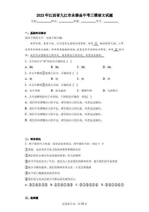 2023年江西省九江市永修县中考三模语文试题(含解析)