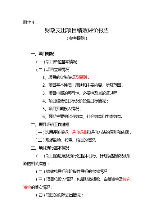 财政支出项目绩效评价报告-参考提纲