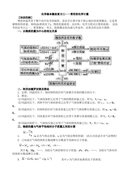 化学基本概念复习三――常用的化学计量