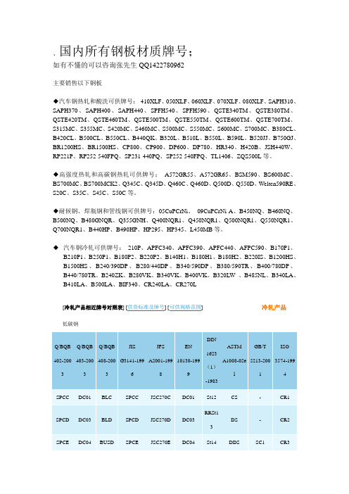 钢板材质牌号对照