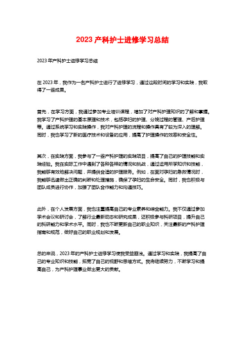 2023产科护士进修学习总结