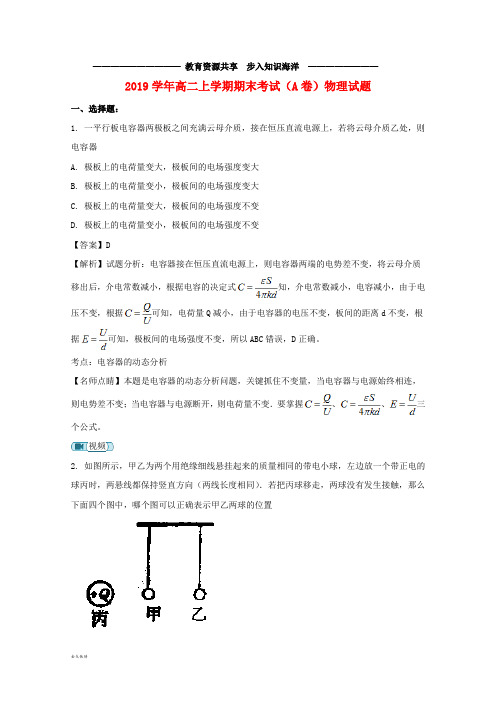    高二物理上学期期末考试试题(A卷)(含解析)人教版 新 版