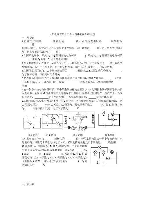 物理九年级上电路初探练习题