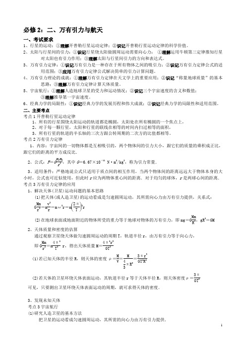 2015浙江省学业水平考试--万有引力与航天复习附答案