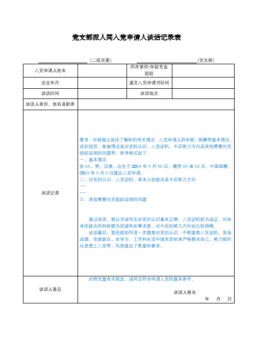 党支部派人同入党申请人谈话记录表