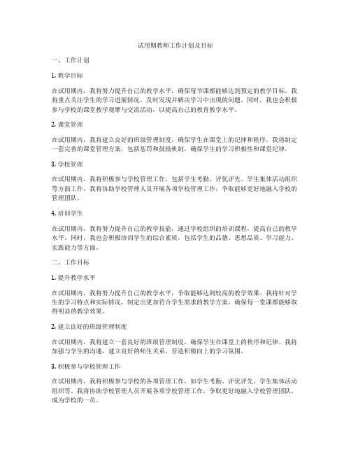 试用期教师工作计划及目标