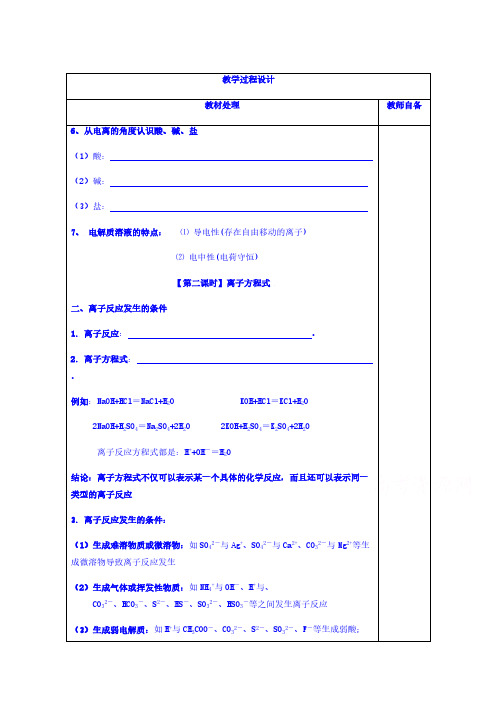 高一化学人教版必修1教案：2.2离子反应2+