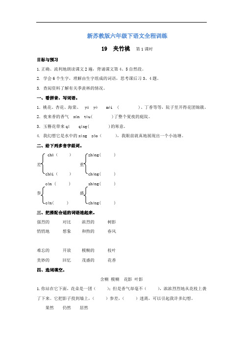 【精品】六年级下语文拓展测试及答案-19 夹竹桃 第1课时-苏教版