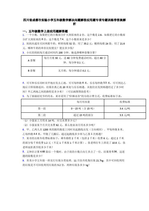 四川省成都市实验小学五年级数学解决问题解答应用题专项专题训练带答案解析