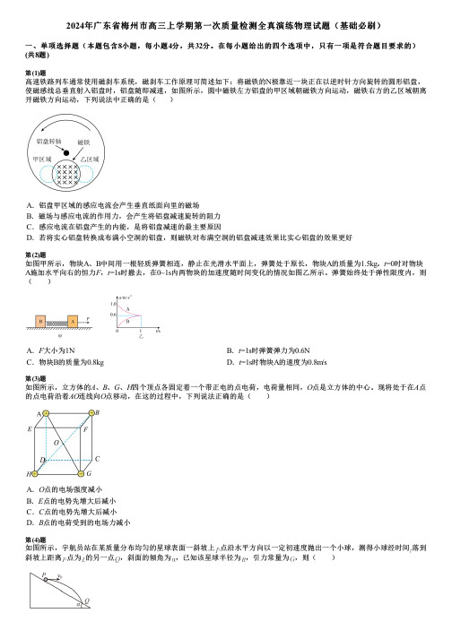 2024年广东省梅州市高三上学期第一次质量检测全真演练物理试题(基础必刷)