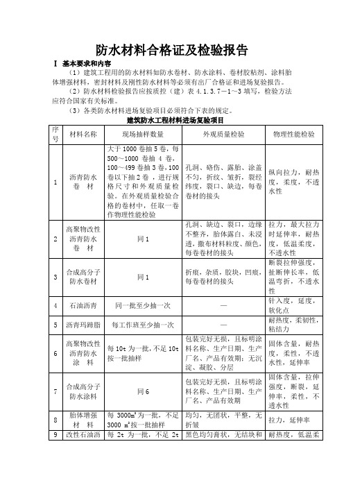 防水材料合格证及检验报告