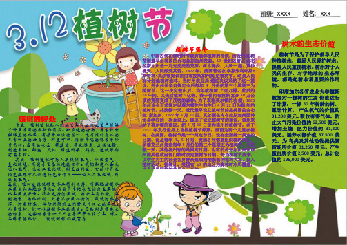 小学生春天植树节成品小报手抄报A4空白模板2