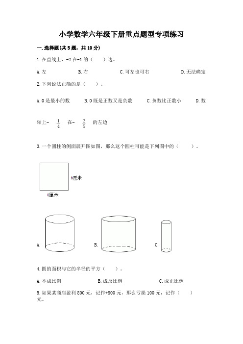 小学数学六年级下册重点题型专项练习含完整答案(历年真题)