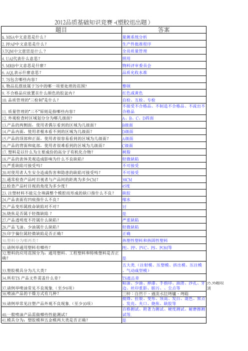 2012年品质知识竟赛题-塑胶组