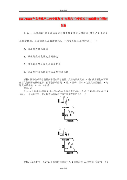 2021-2022年高考化学二轮专题复习 专题六 化学反应中的能量变化课时作业