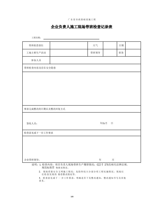 企业负责人施工现场带班检查记录表