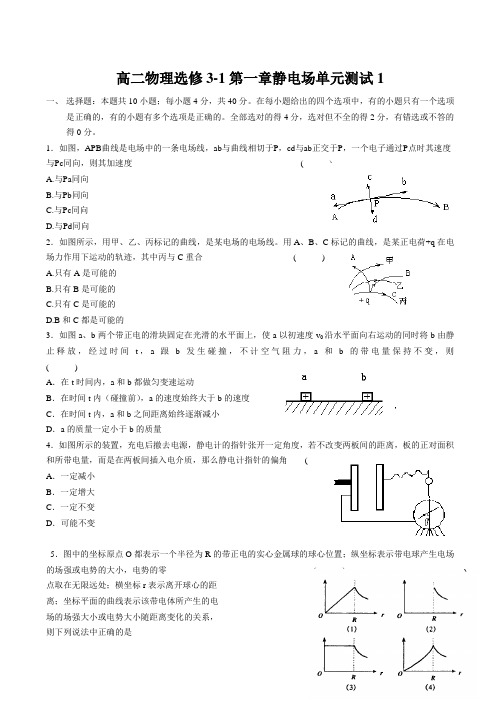 新课标人教版高二物理选修3-1第一章静电场单元测试1