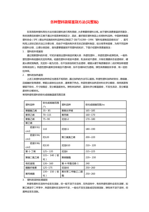 各种塑料简易鉴别方法