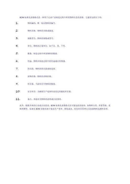 bom标准化表格格式