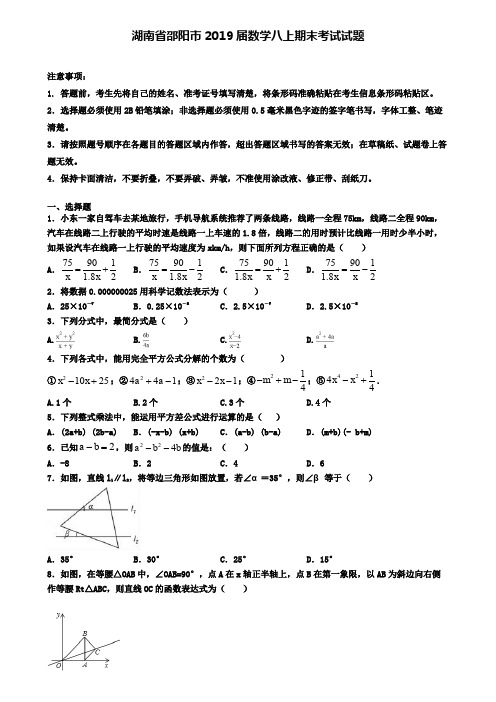 湖南省邵阳市2019届数学八上期末考试试题