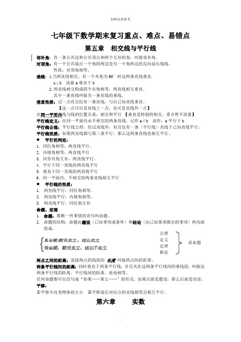 七年级下数学期末复习重点难点易错点