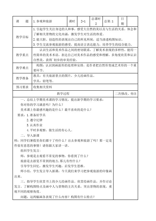 五年级上册美术教案- 1 参观和旅行 第一课时 苏少版