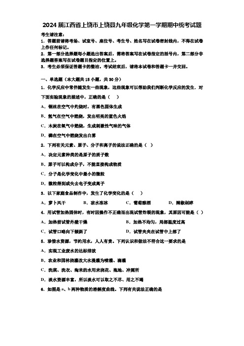 2024届江西省上饶市上饶县九年级化学第一学期期中统考试题含答案解析