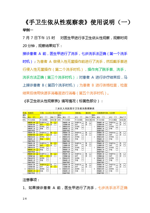 《手卫生依从性观察表和统计表》使用说明